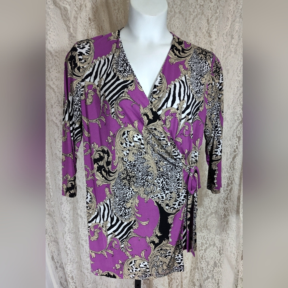 Peter Nygard Purple Animal Print Women's Top NWOT